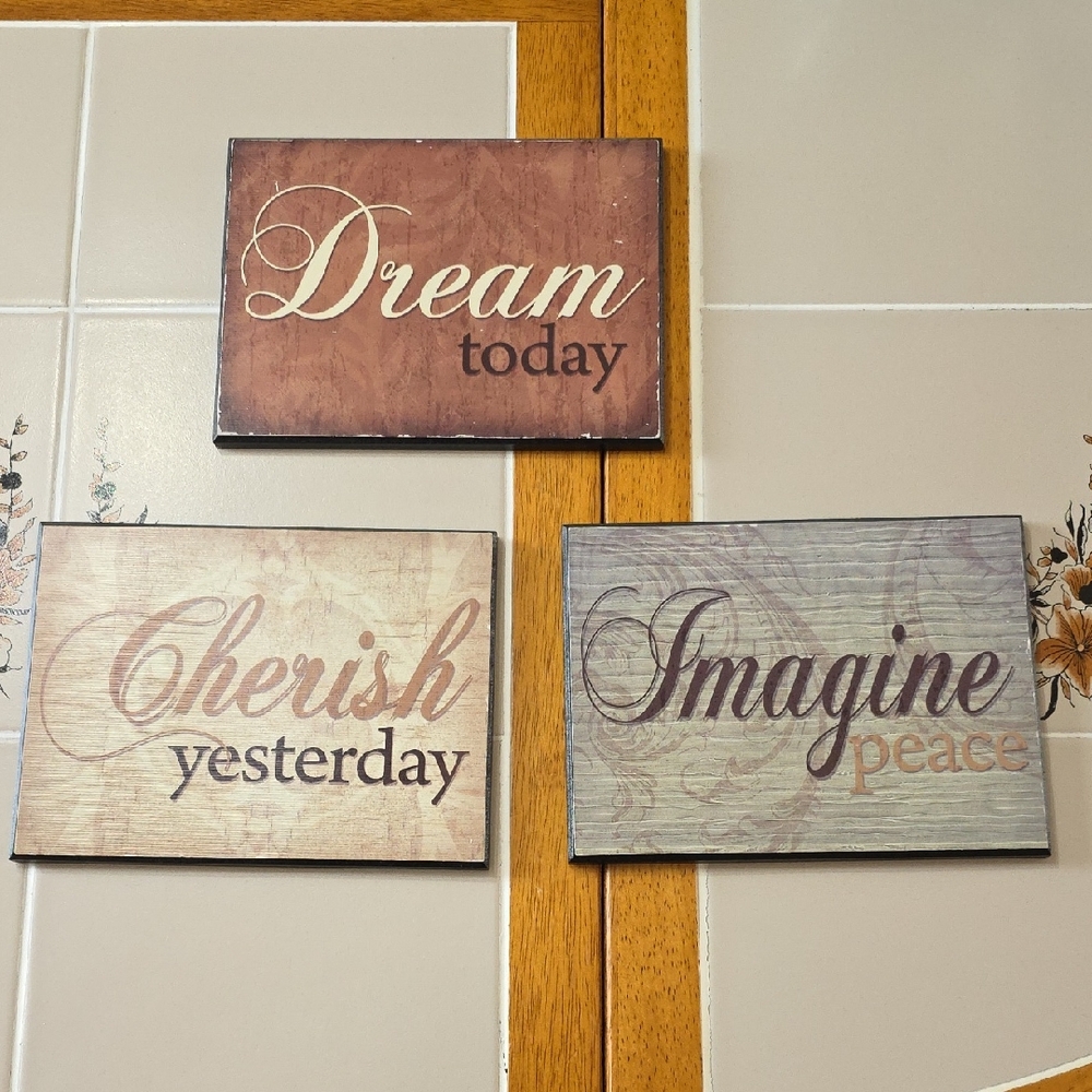 Motivational Wall Art Trio - Dream, Cherish, Imagine - Brown and Cream